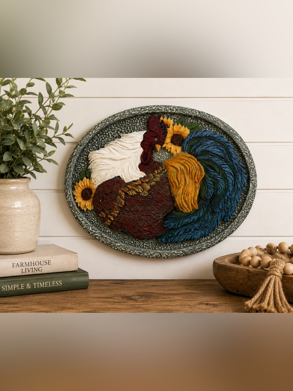 Farmhouse Rooster Sunflower Wall Plaque Decor